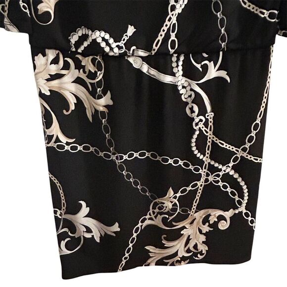 White House Black Market Women's Blouson Dress S Chain Link Print Black - Picture 8 of 16